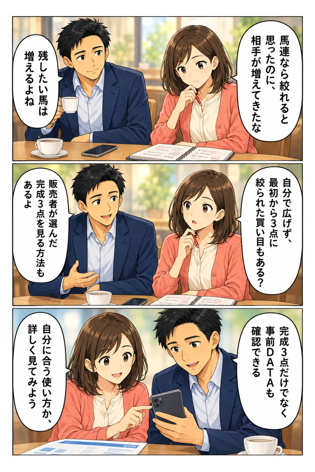 馬連の相手が増える悩みと完成3点を整理する漫画